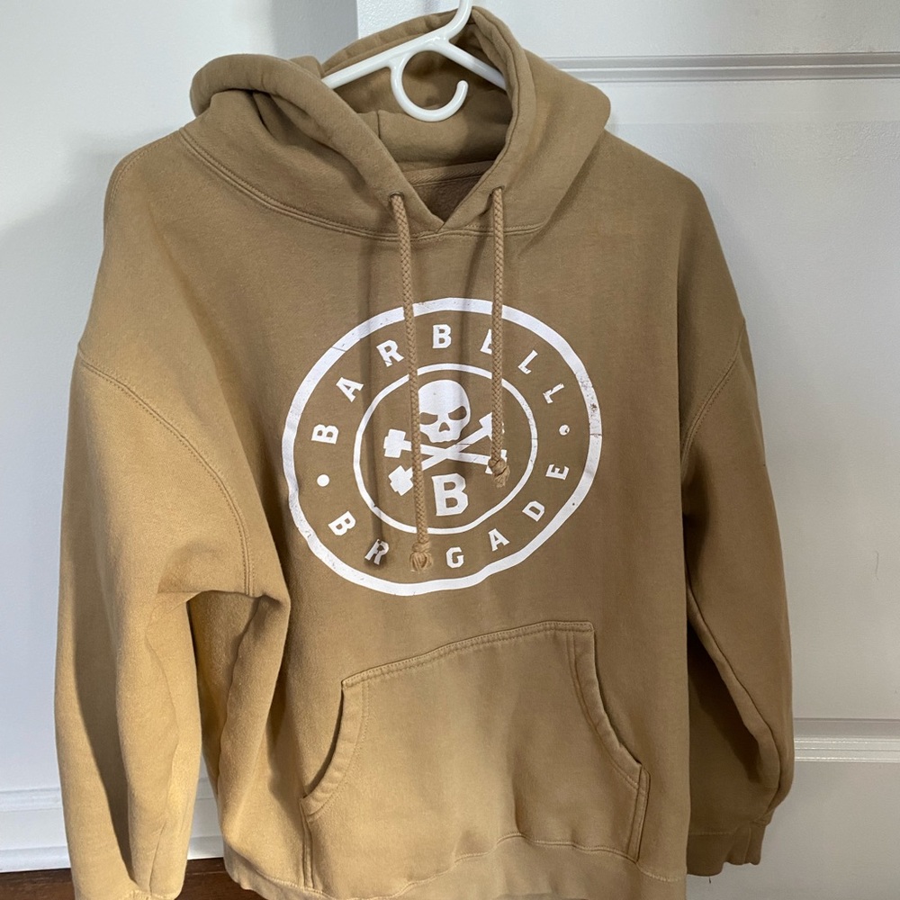 BARBELL BRIGADE BEIGE HOODIE SIZE LARGE